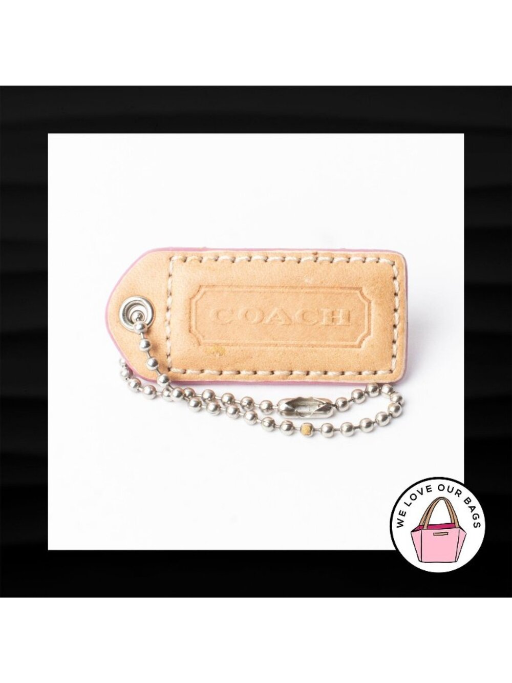 2" Medium COACH TAN PINK LEATHER KEY FOB BAG CHARM